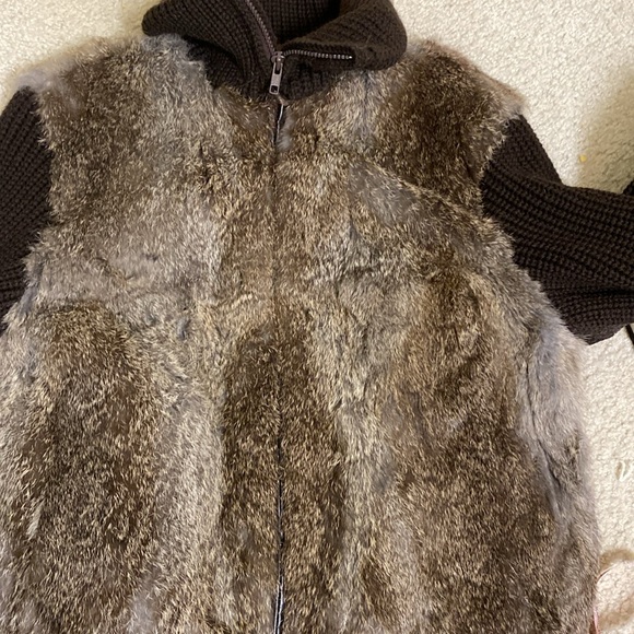 Vintage Knit Rabbit Fur Leather Trim‎ Zipper Sweater Jacket Fully Lined - Picture 12 of 12